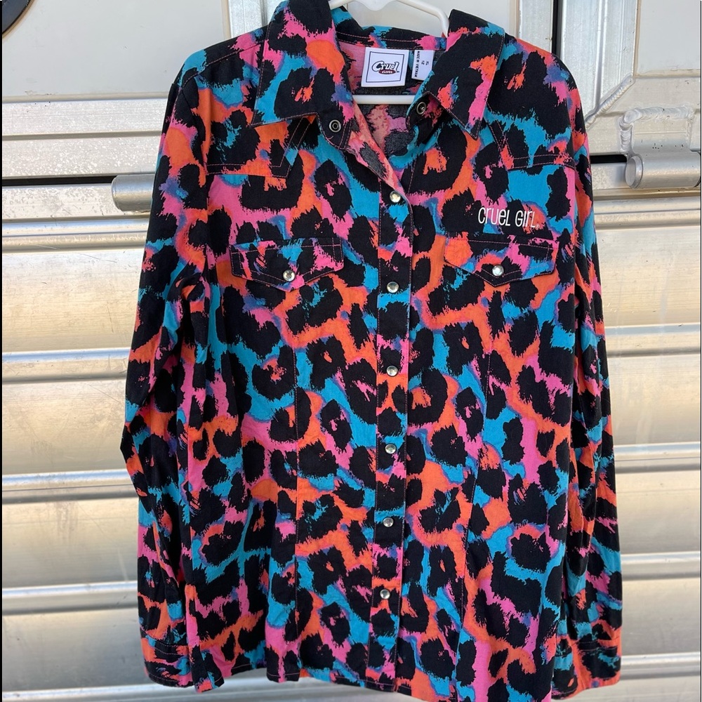 Cruel Girl Youth Girls Rodeo Shirt Stock Show button down leopard size 12
